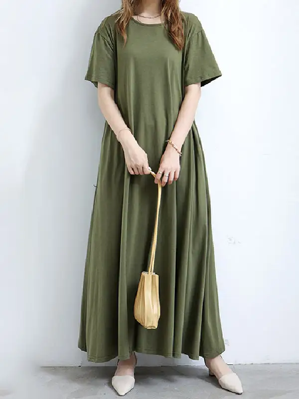 Simple Sleeve Neck Maxi Dress