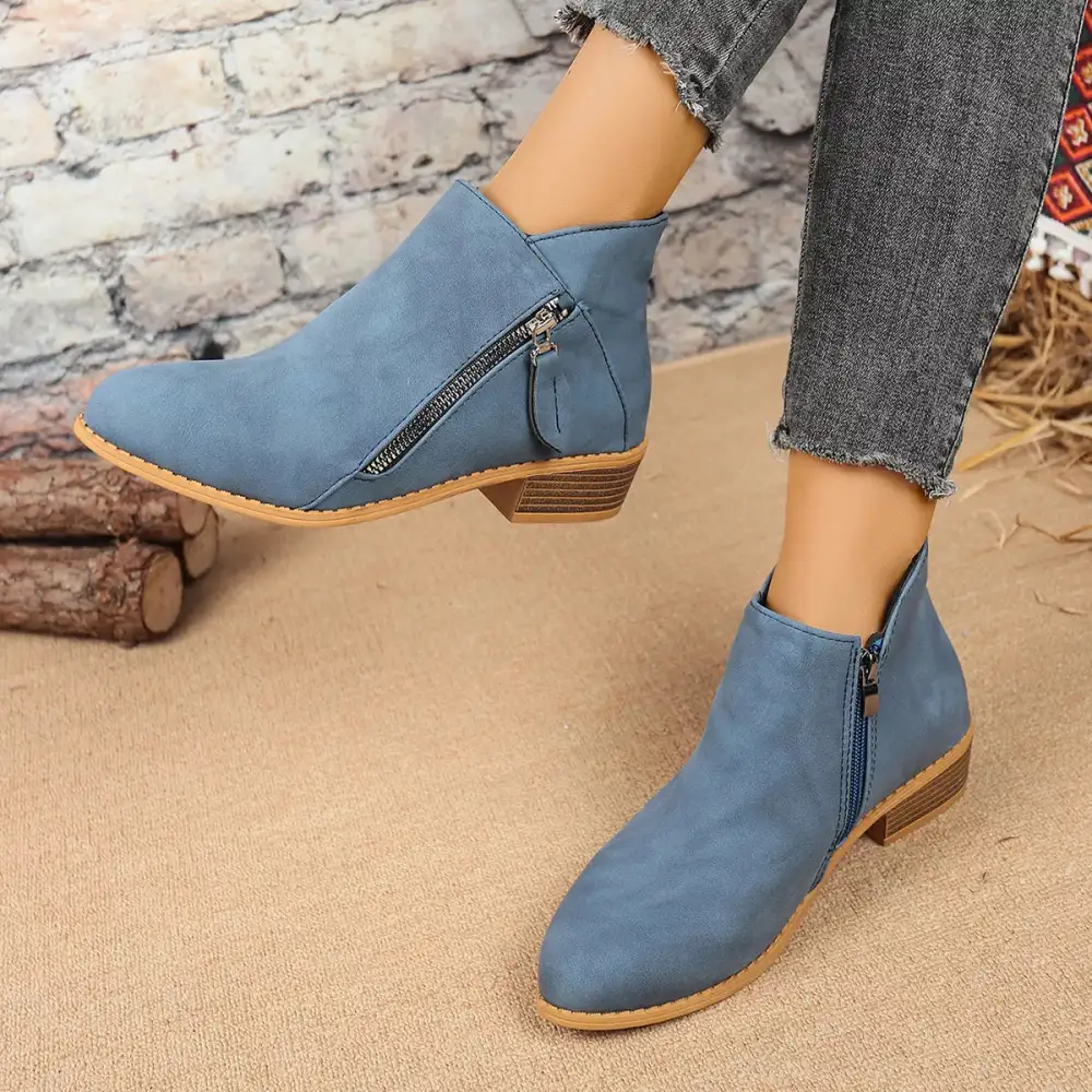 Side-Zip Block Heel Boots
