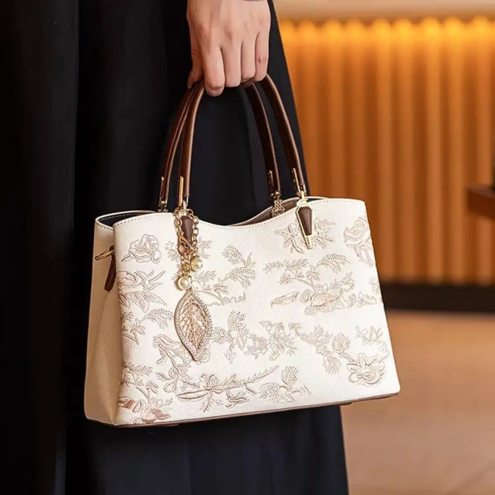 Embroidered Leather Handbag