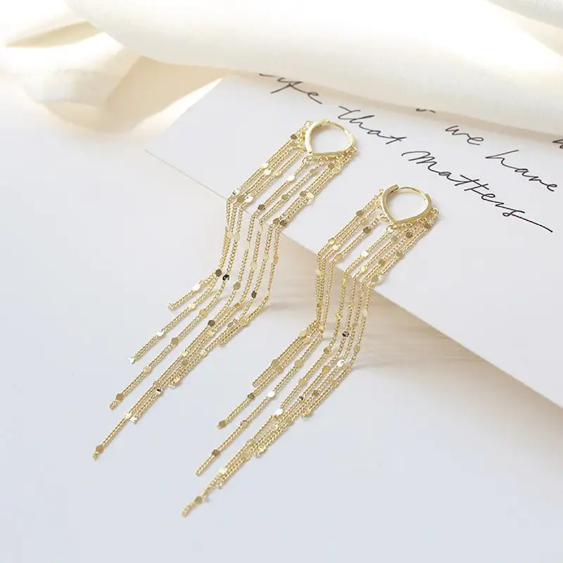 Gold Plated Long Tassel Earrings for Women