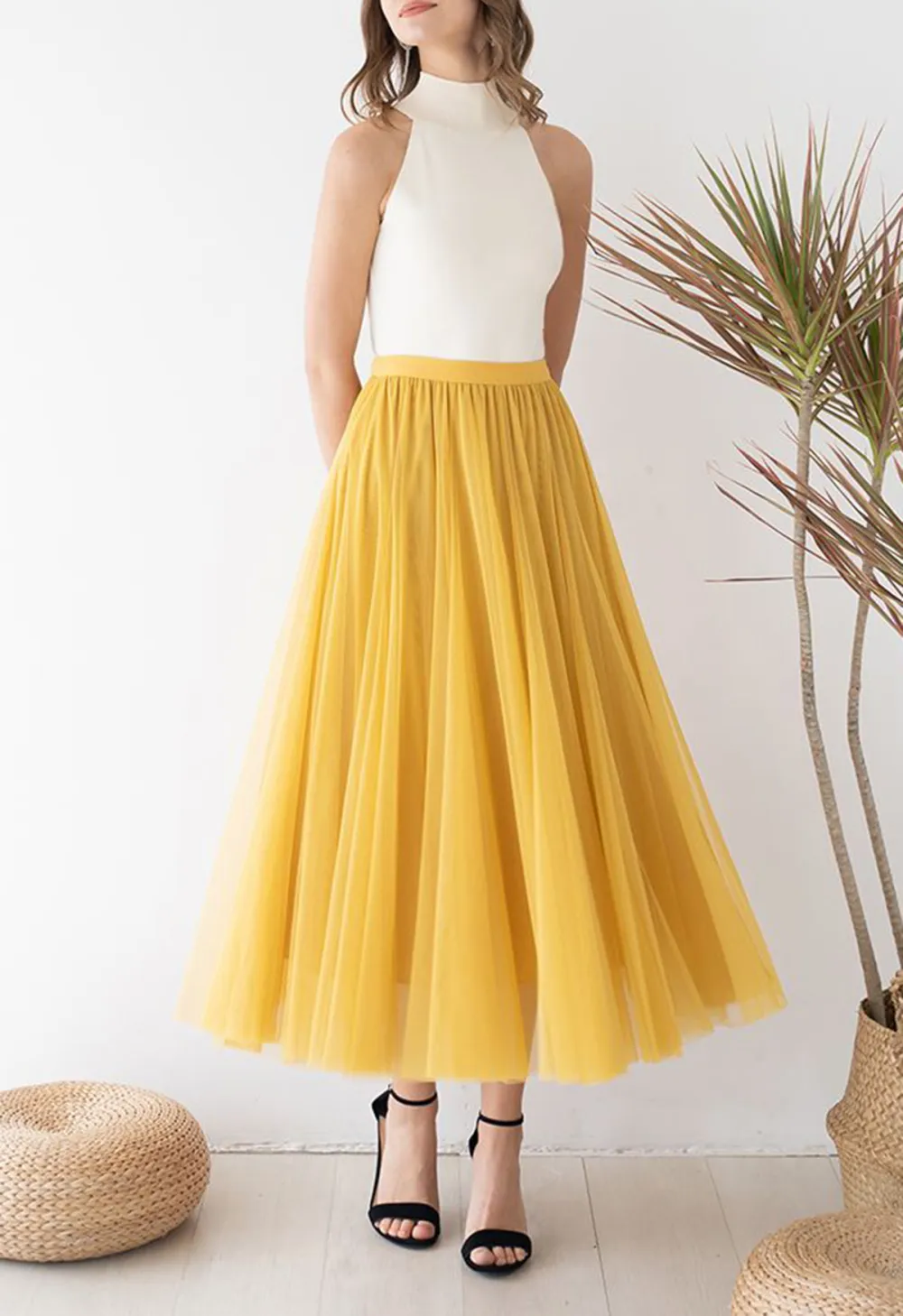 MY SECRET GARDEN TULLE MAXI SKIRT IN YELLOW