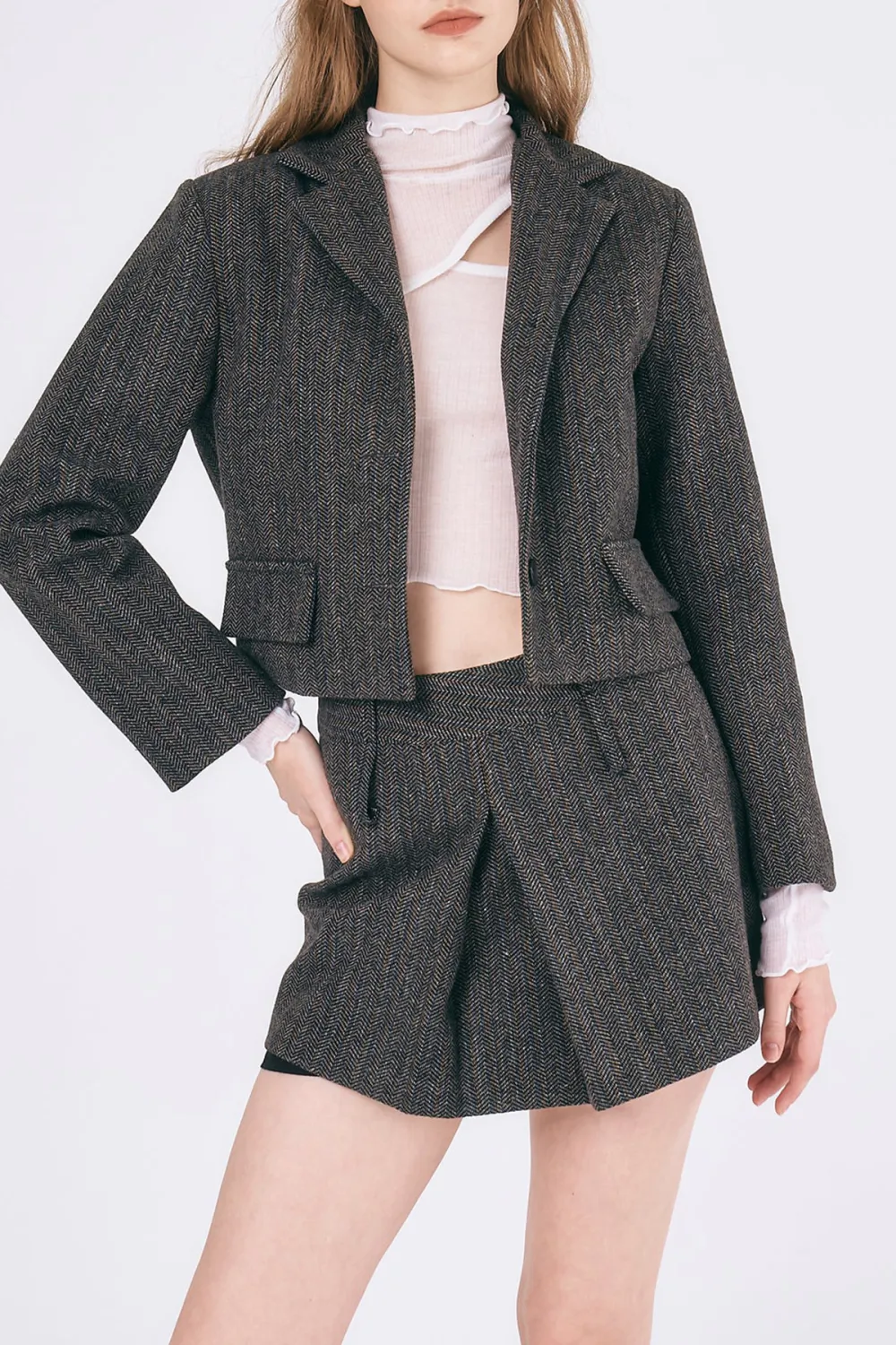 Mia Herringbone Crop Jacket