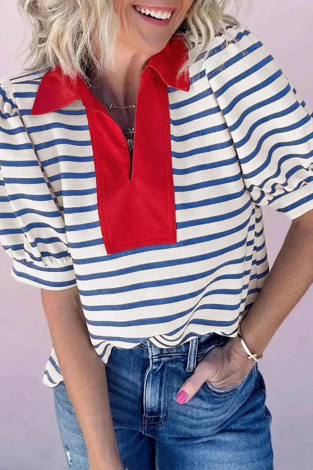 Puff Sleeve Collared Blouse