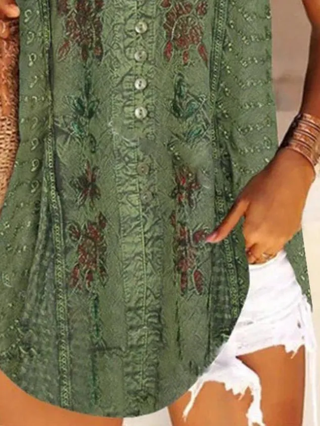 Ethnic Boho Buttoned Loose Tank Top