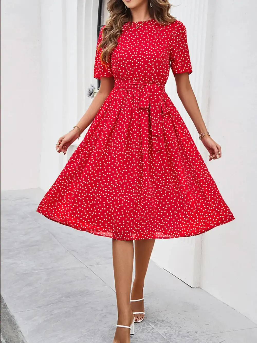 Printed Round Neck Short Sleeve Casual Dress