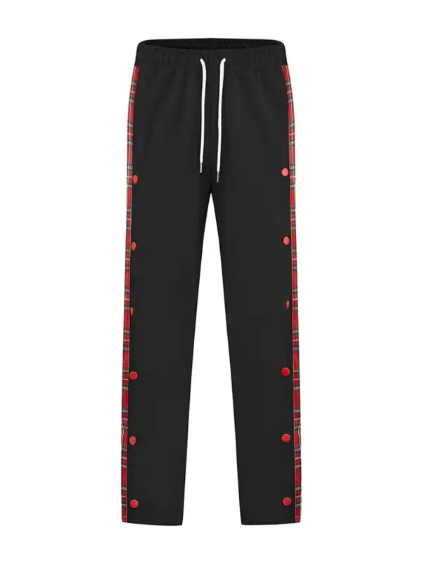 Men's Full Size Drawstring Plaid Side Stripe Pants