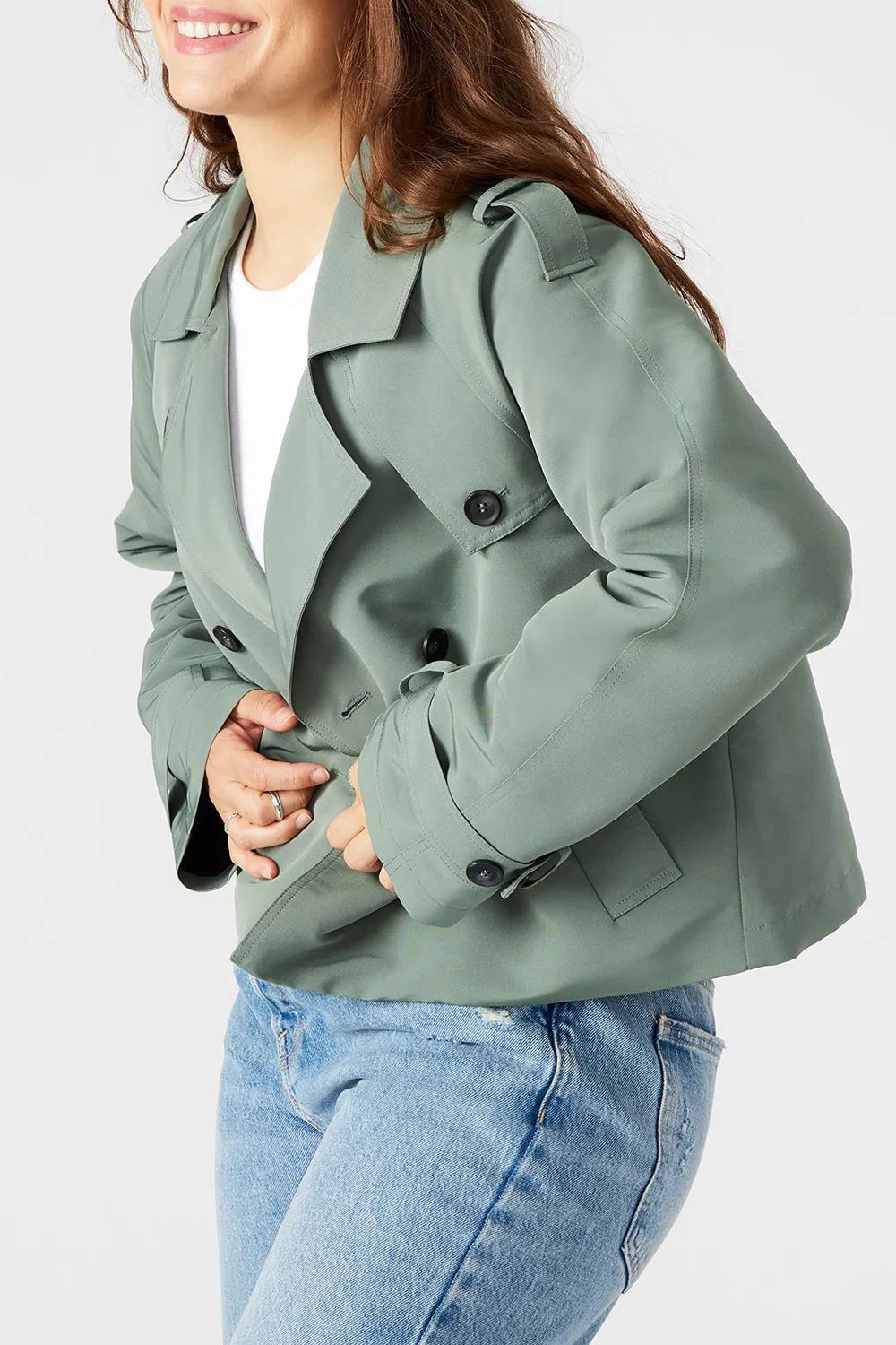 CROPPED TRENCH JACKET LIGHT GREEN