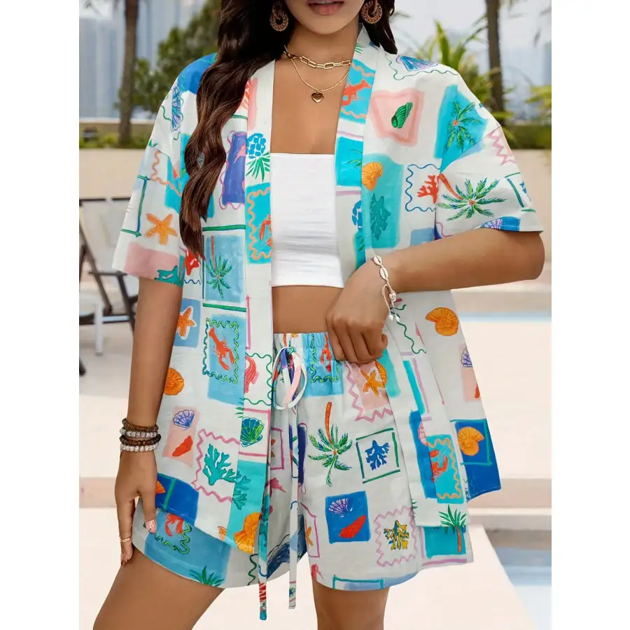 Relaxed Printed Short Sleeve Shirt and Shorts Set