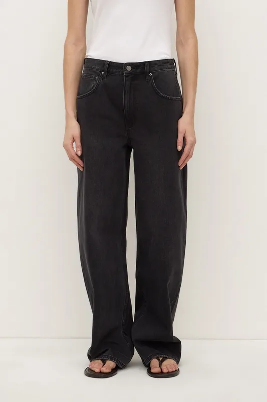 Faded Black Mid-Rise Curved-Leg Jeans