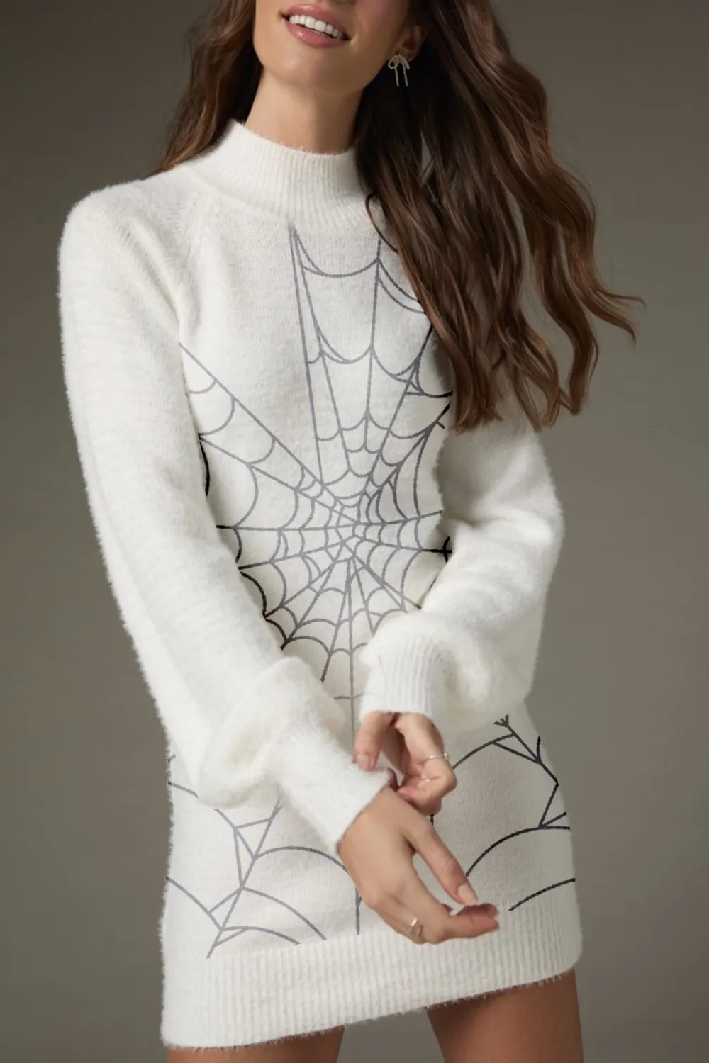 Natalie Mock Neck Fuzzy Sweater Mini Dress