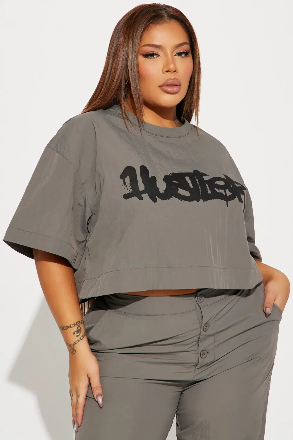 Time To Hustle Windbreaker Pant Set - Grey