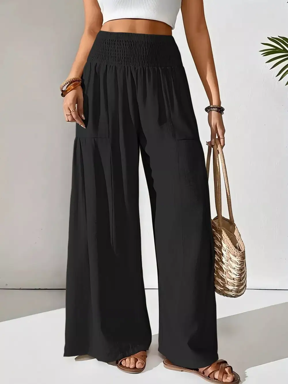 Everyday Smocked Waist Wide Leg Pants