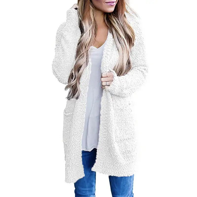 Women’s Solid Color Fleece Mid-Length Cardigan