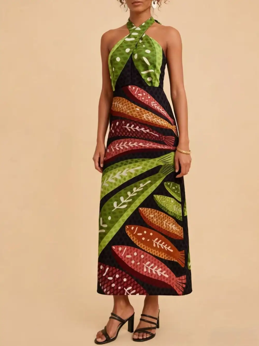 Gathered Detail Printed Midi Dress