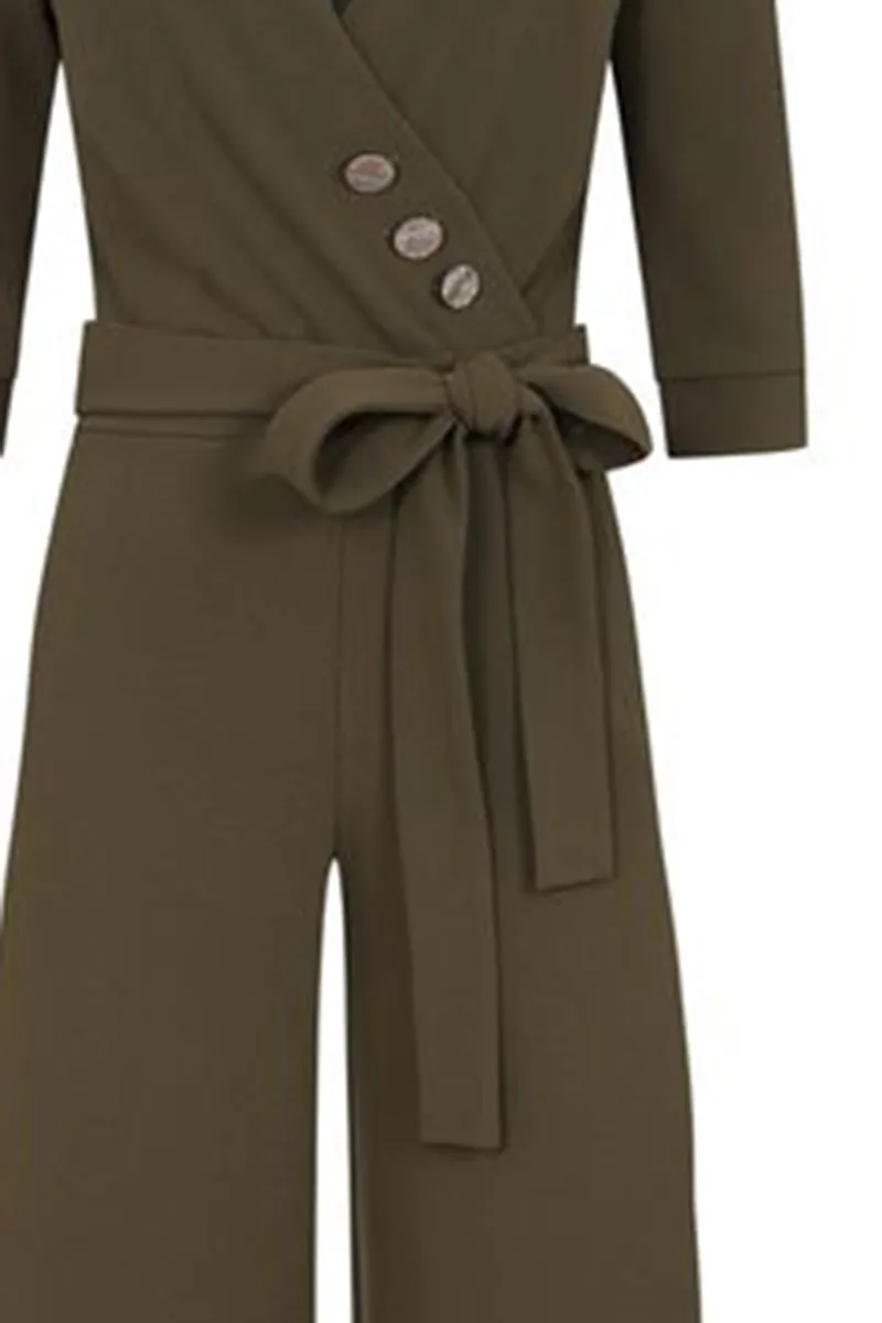 Casual Style Khaki Jumpsuit With Buttons