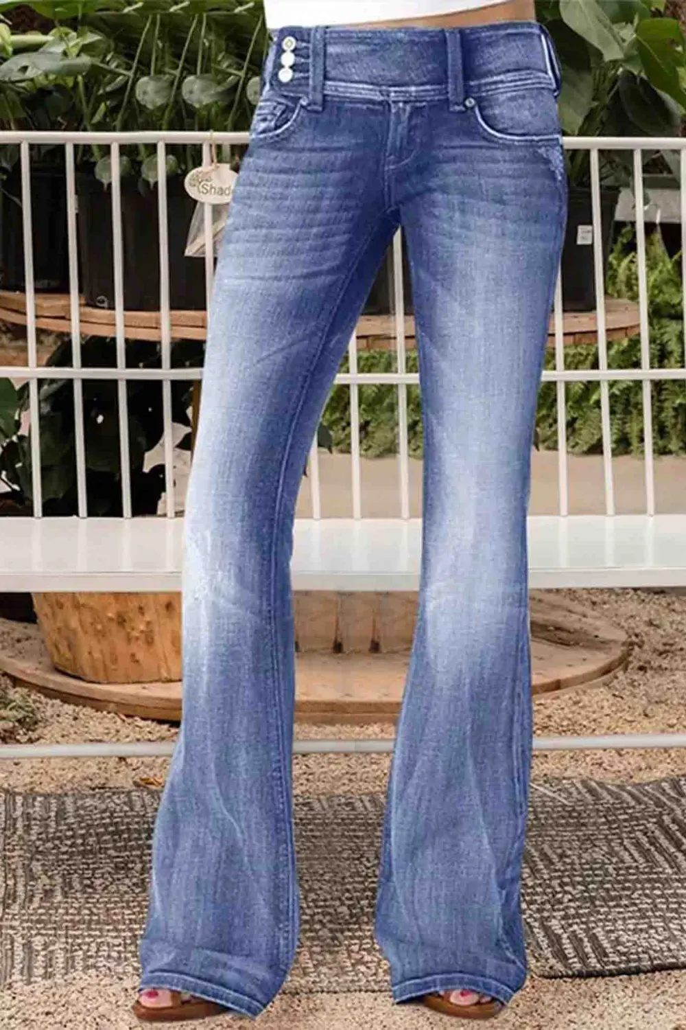Side Button Flare Jeans