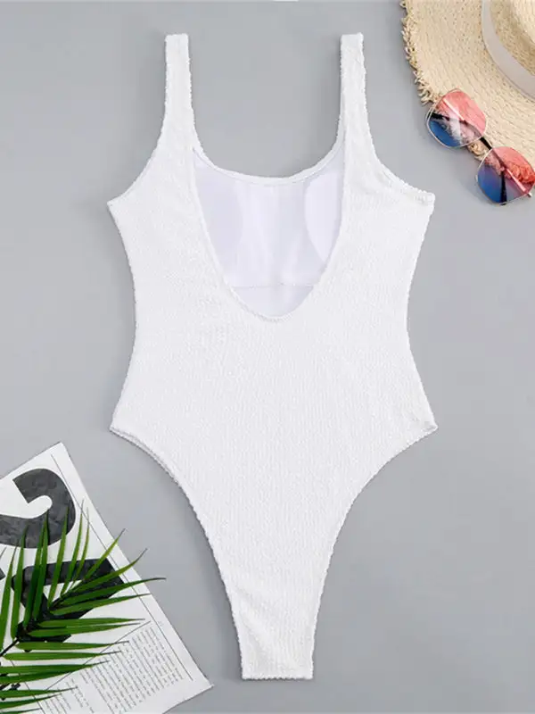 Candy Fluorescent Pleated Fabric One Piece Swimsuit