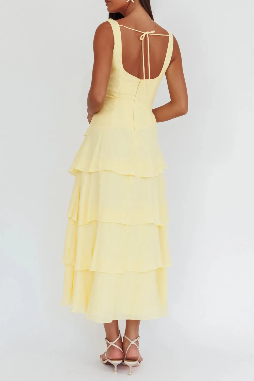 Flowing Ruffled V-Neck Fashionable Dress