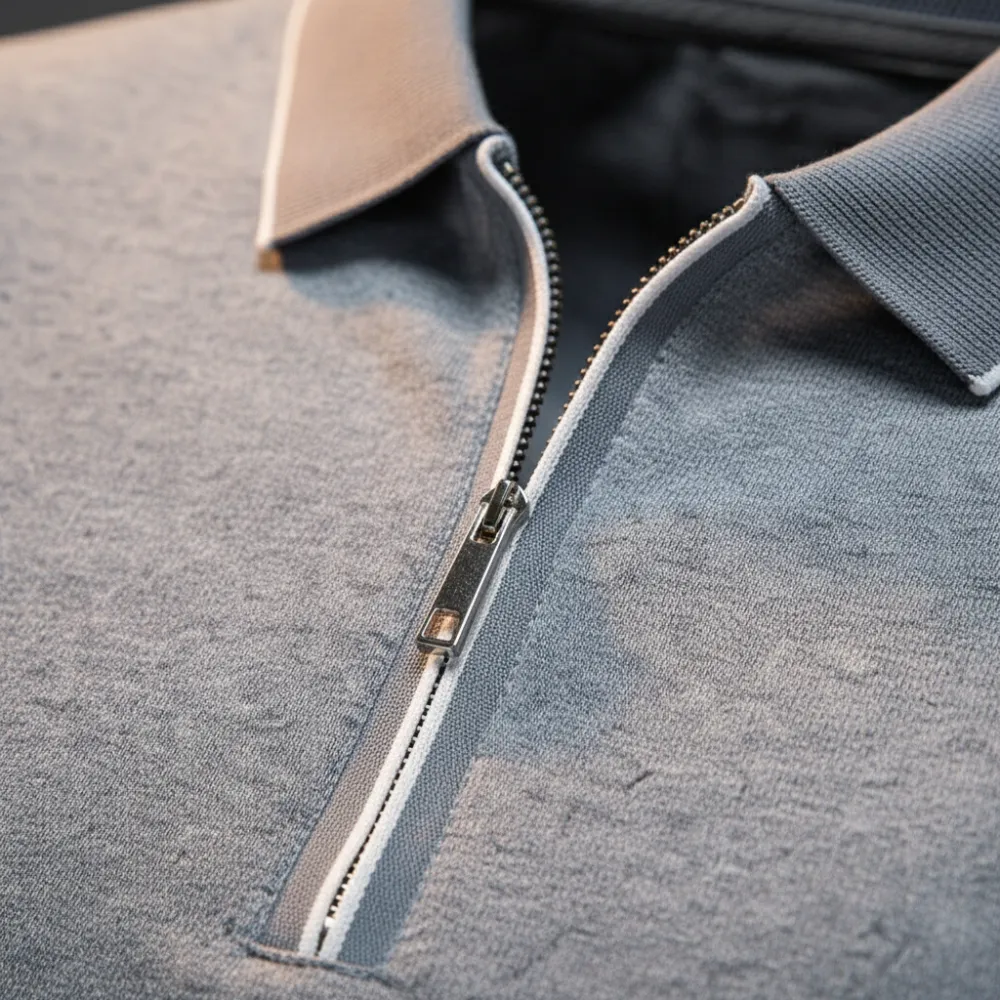 Textured Zip Collar Polo