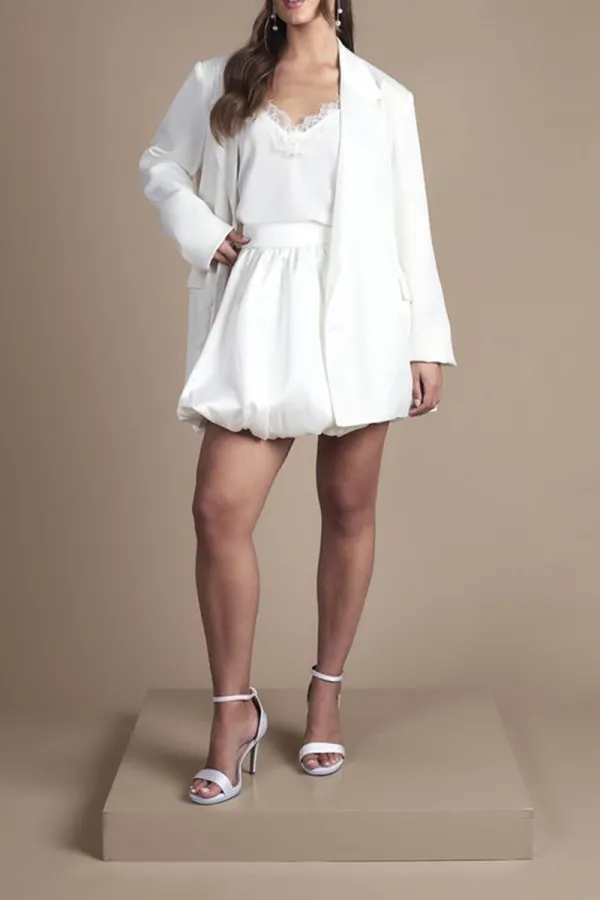 Casual Style Puffball Mini Ivory Skirt