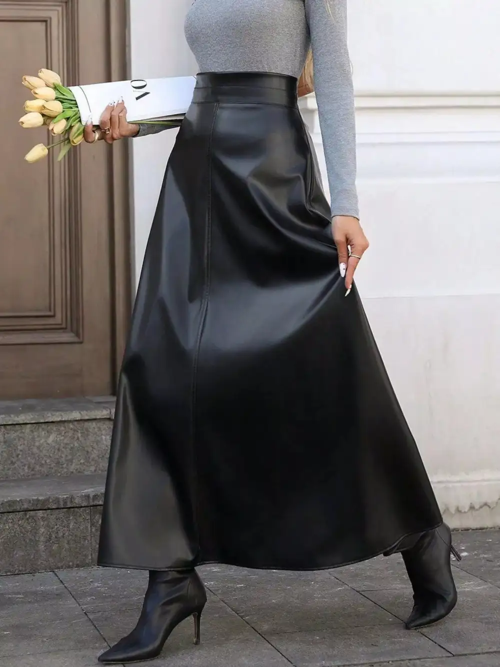 Leather Line Midi Skirt