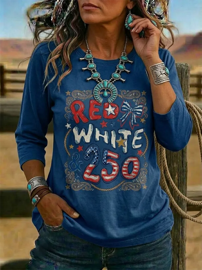 Women's Vintage USA Print Casual Half-sleeve Top