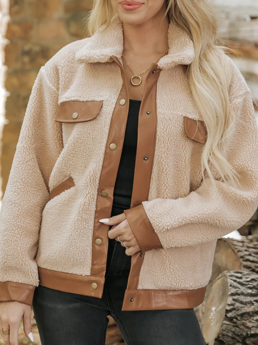 Casual fashion lamb wool patchwork coat