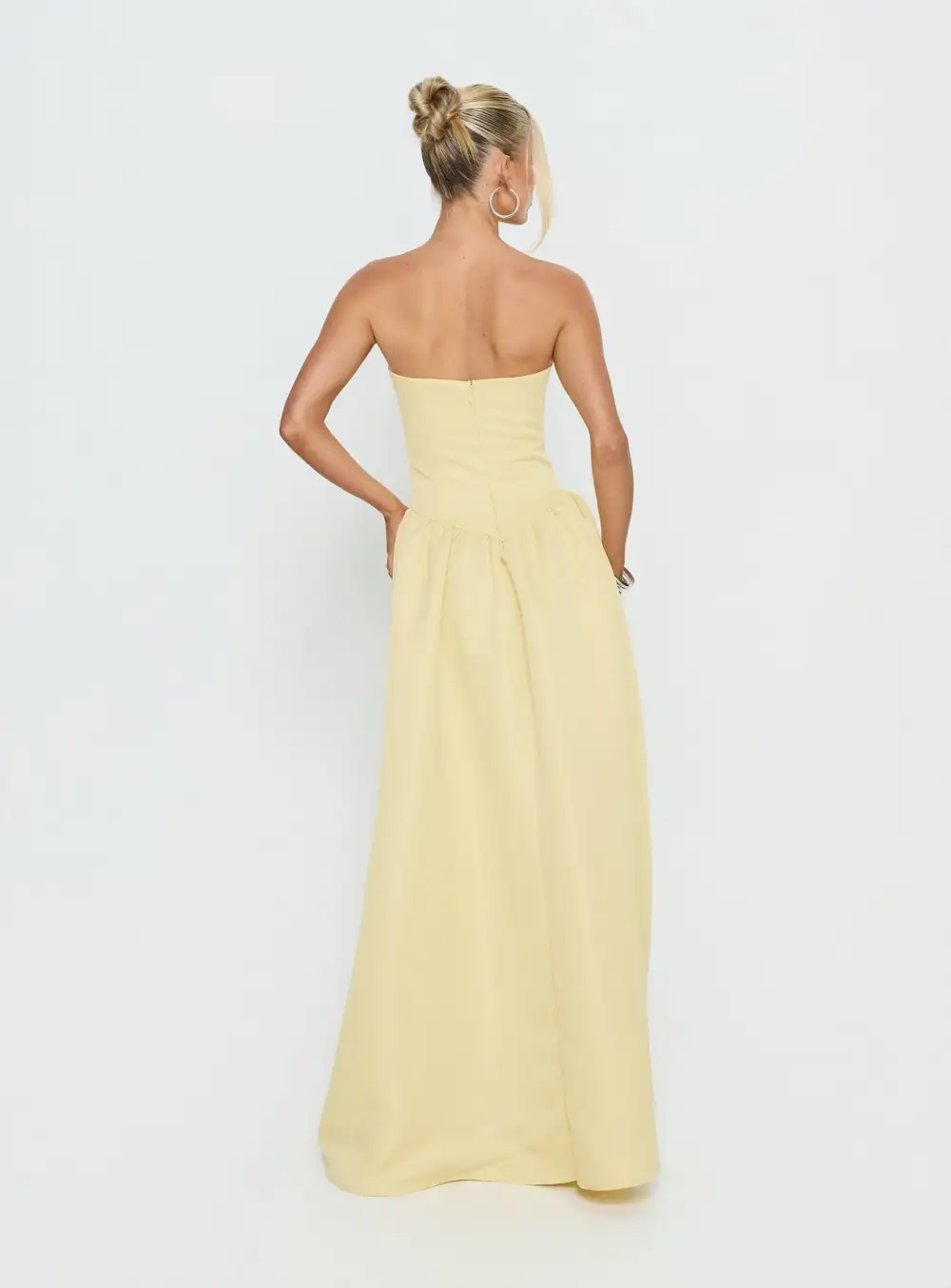 Pleated Detail Strapless Maxi Dress