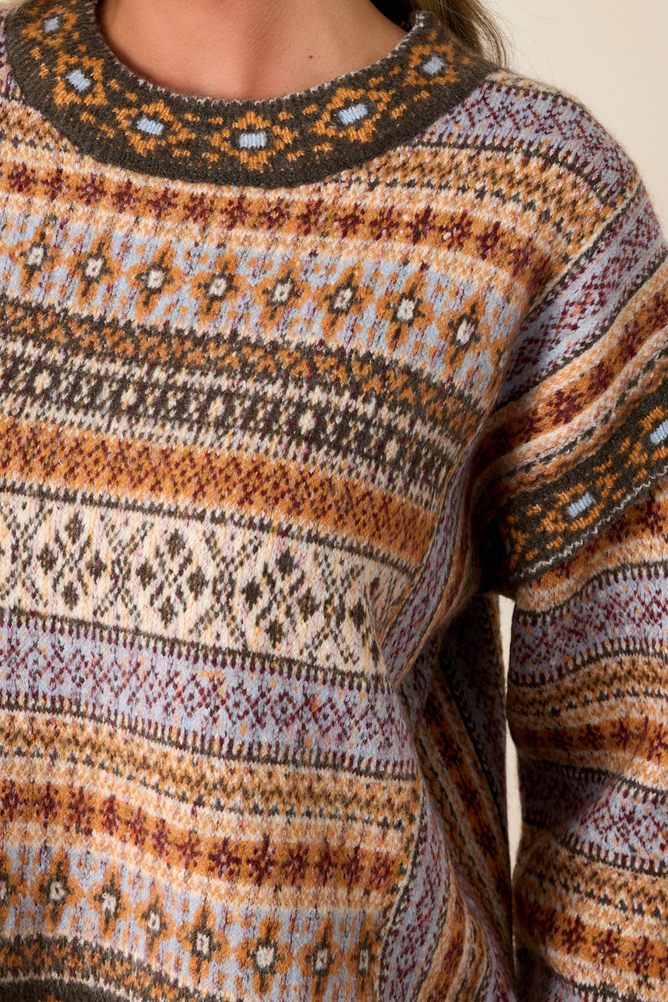 Wild Ride Light Brown Multi Fair Isle Print Sweater