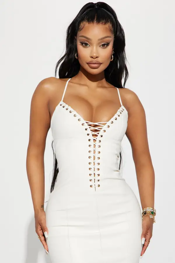 Lydia Faux Leather Maxi Dress - White