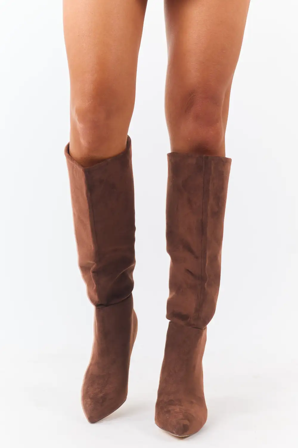 Faux Suede Pointed Toe Heeled Boots