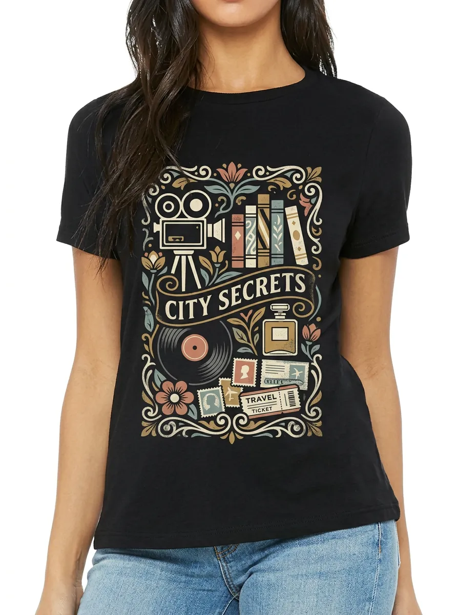 Women's Travel Hobby City Secrets Camera Books Printed T-shirt