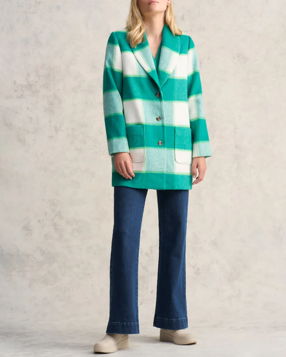 Green Check Casual Style Coat