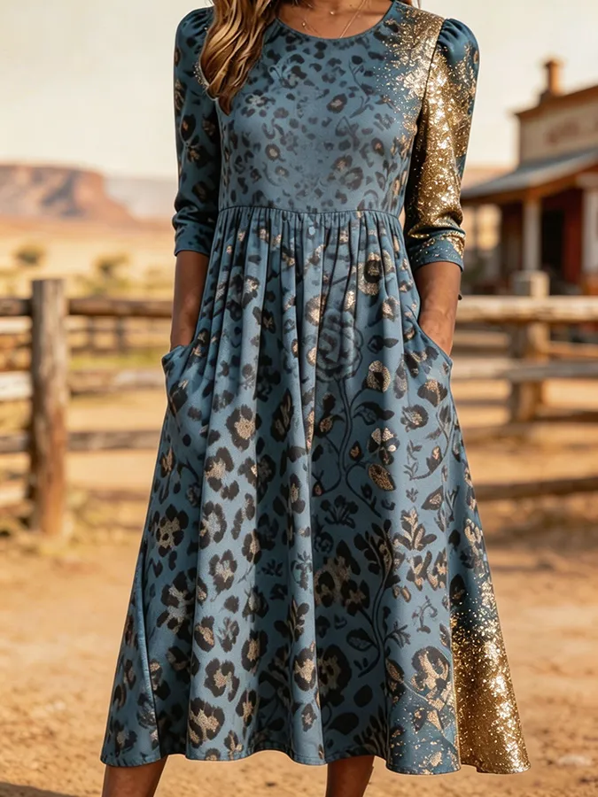 Women's Western Style Leopard Print Art Flash Print Dress