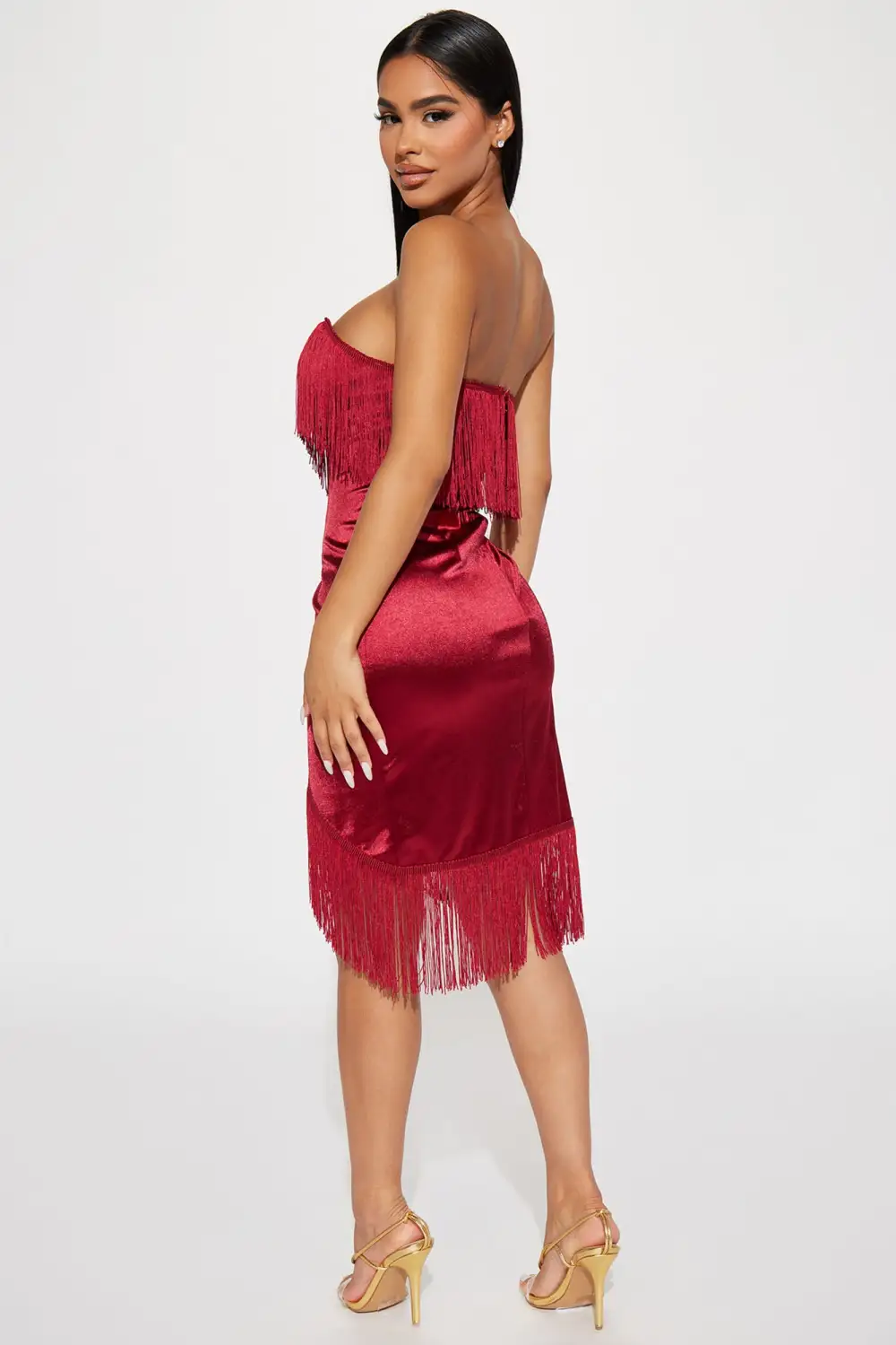 Fallyn Fringe Mini Dress - Wine