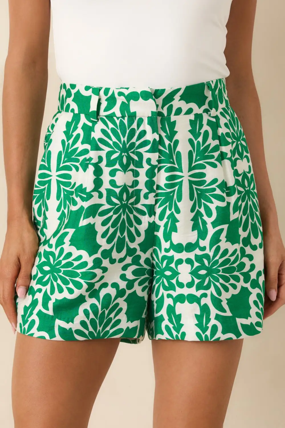This For Me Sicilian Tile Print High Waisted Shorts
