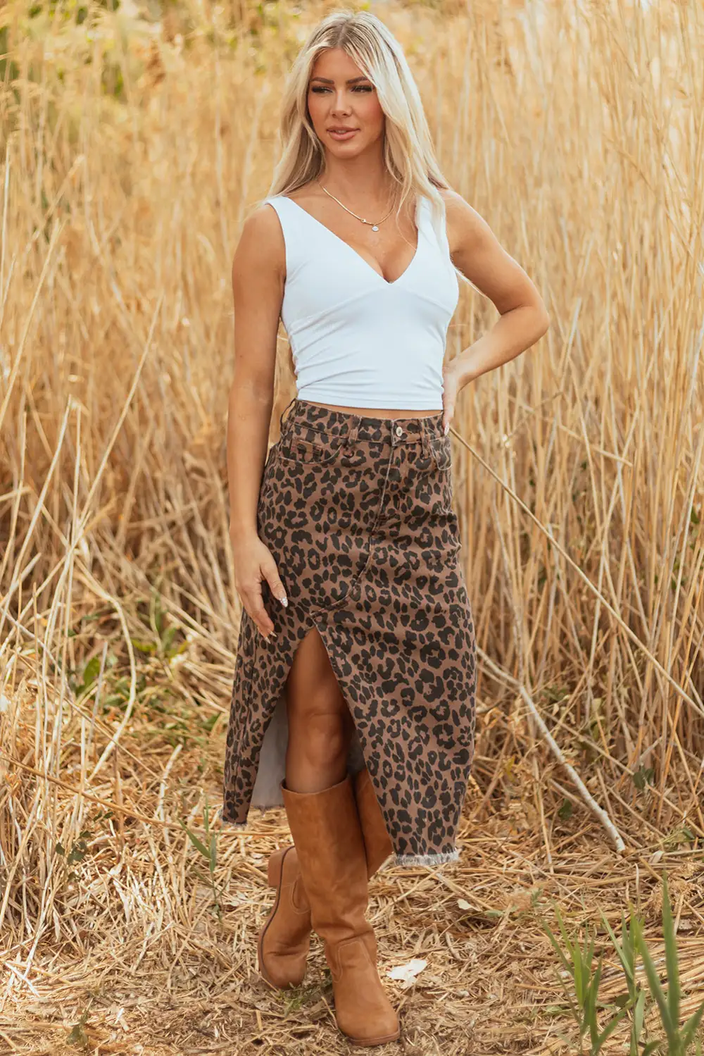 Open Denim Printed Skirt