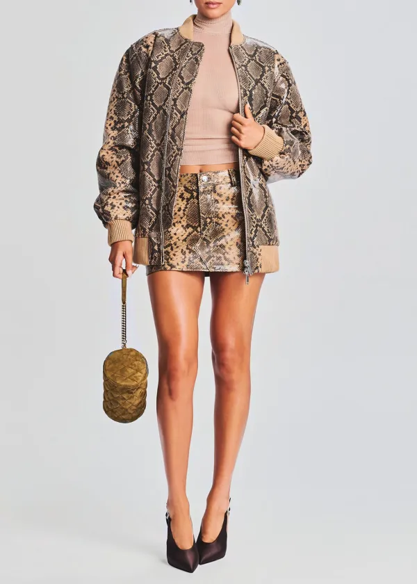 Crew Neck Leather Jacket