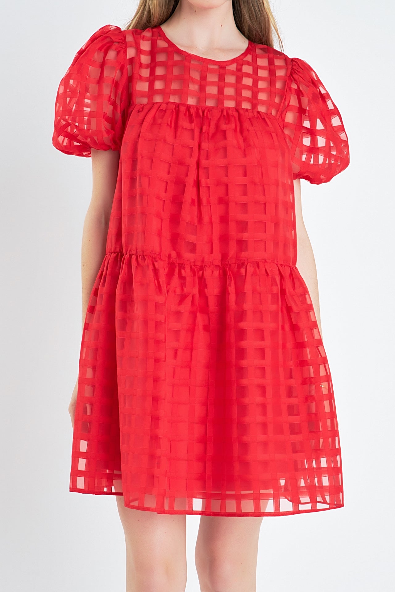 Gridded Organza Mini Dress