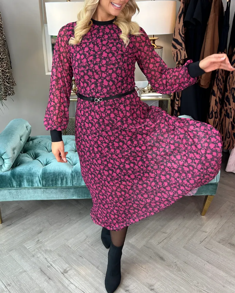 Crew Neck Floral Midi Dress