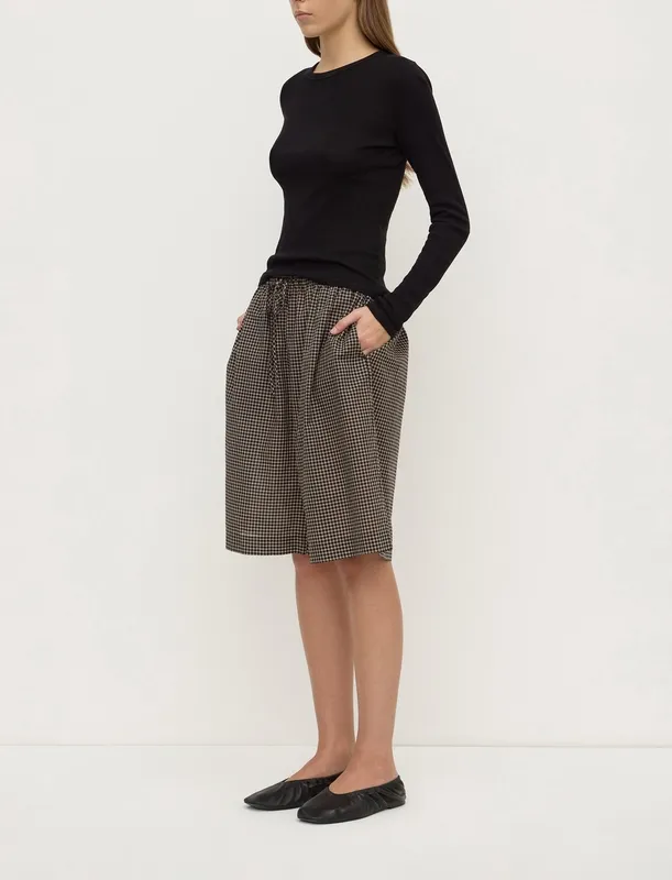 Brown & Black Checked Longline Short