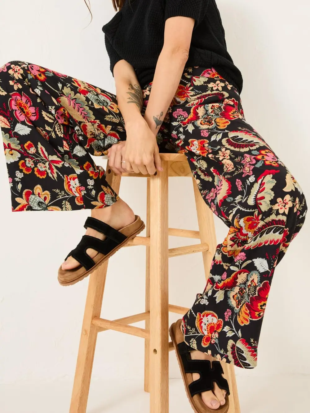 Isla Black Floral Wide Leg Trousers