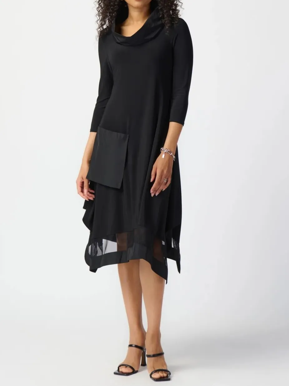 Black Asymmetric Hem Midi Dress