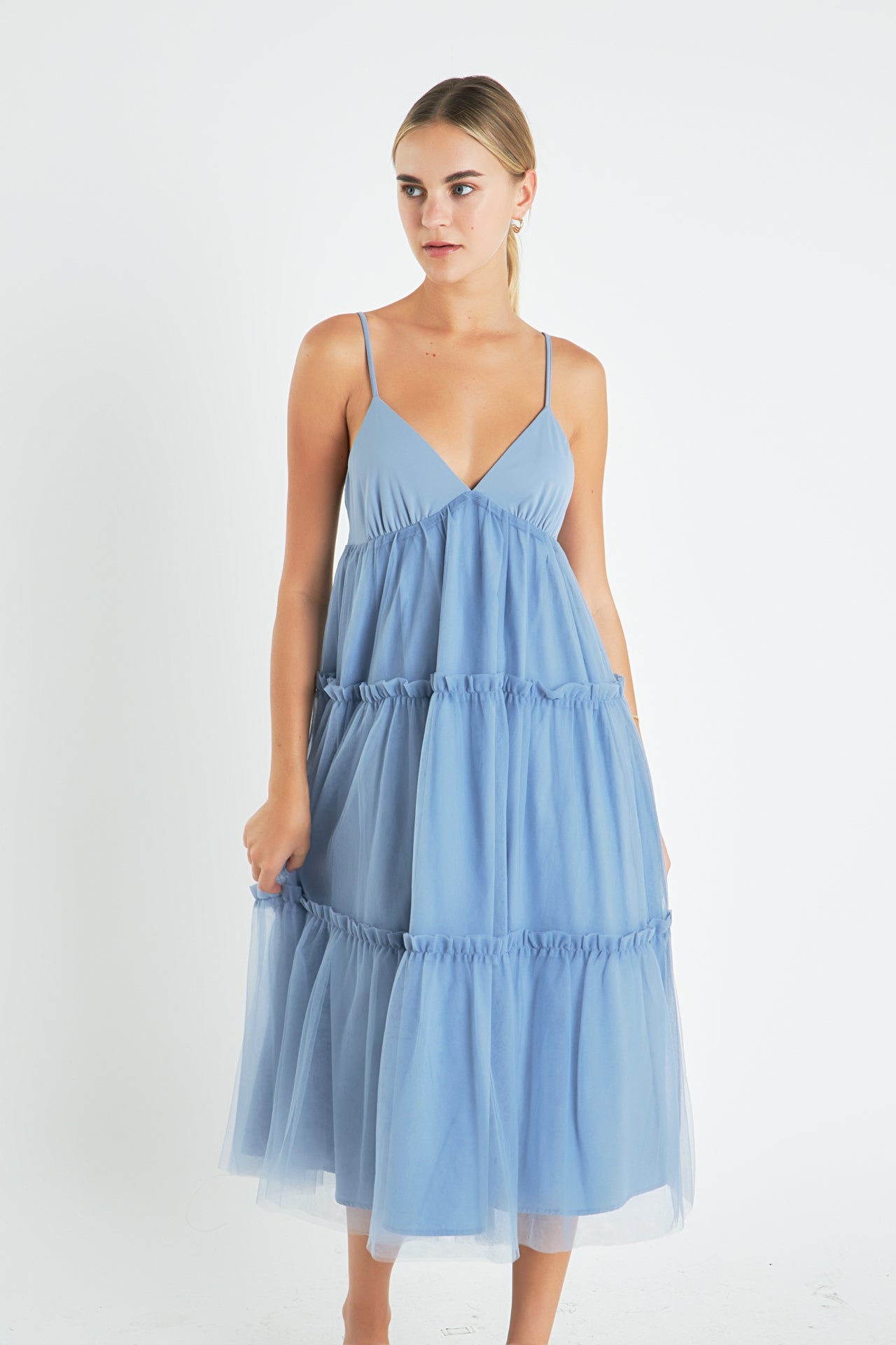 Tulle Contrast Midi Dress