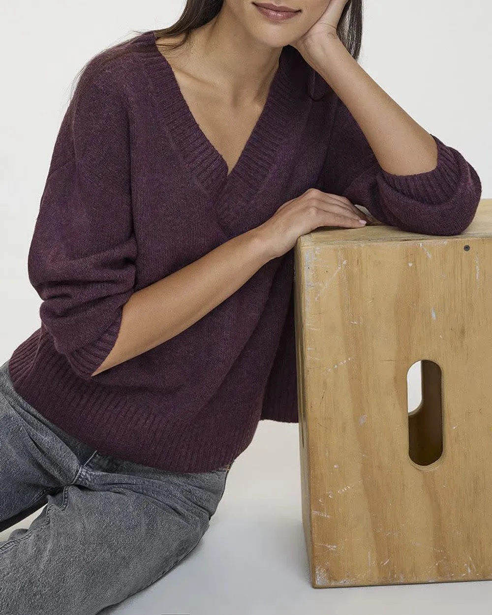 Plush Soft Long-Sleeve V-Neck Sweater