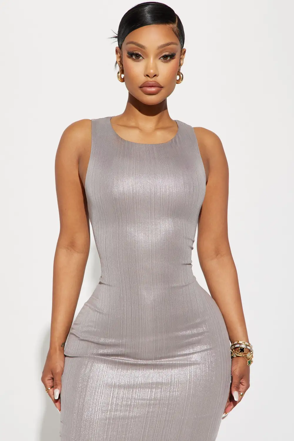 Marilyn Metallic Maxi Dress - Mocha