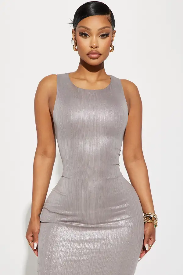 Marilyn Metallic Maxi Dress - Mocha