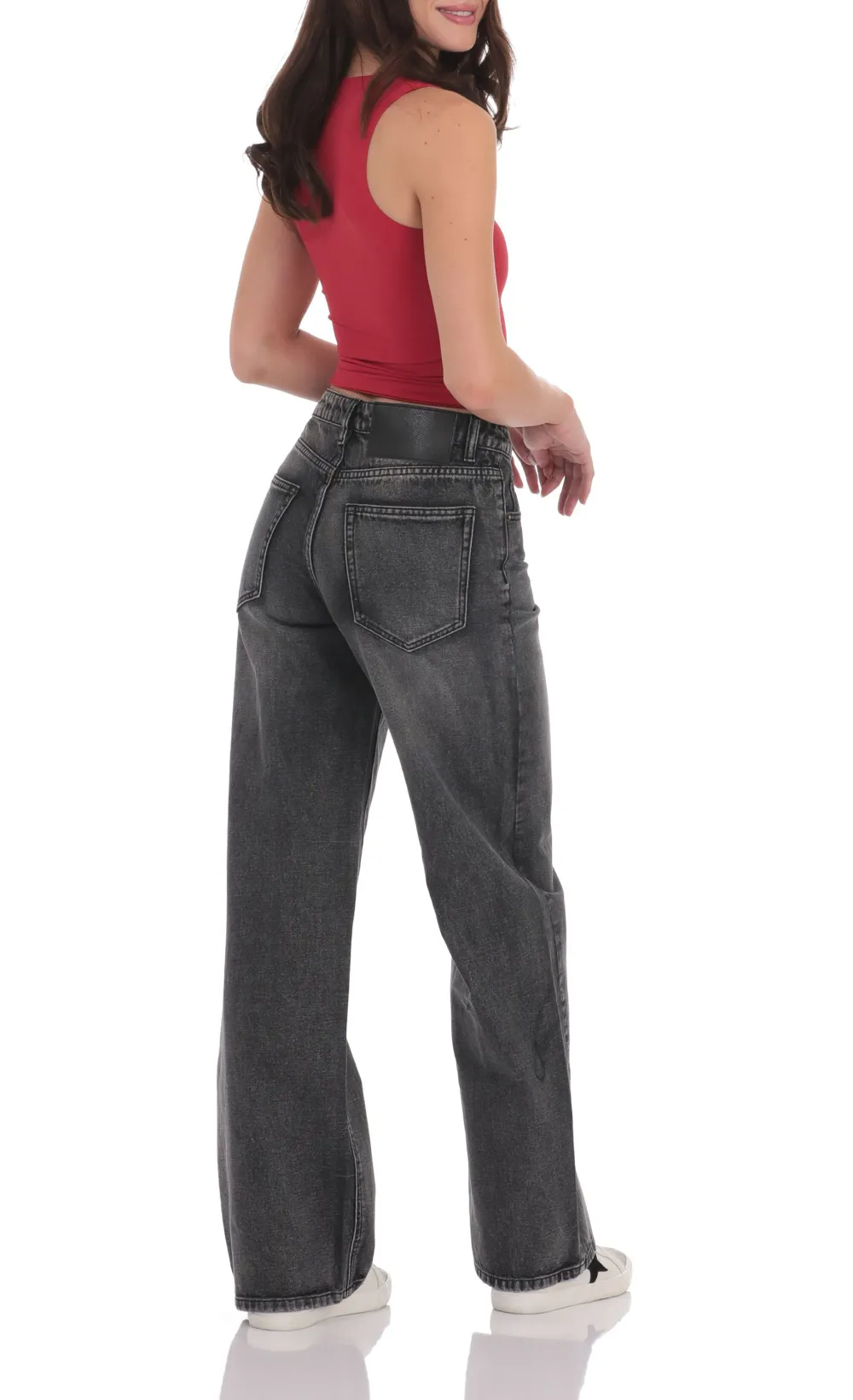 High Rise Wide Leg Jeans in Faded Black