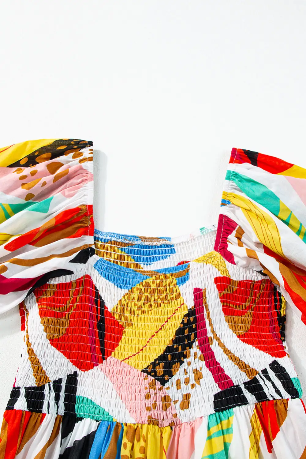 Square Neck Abstract Print Boho Maxi Dress