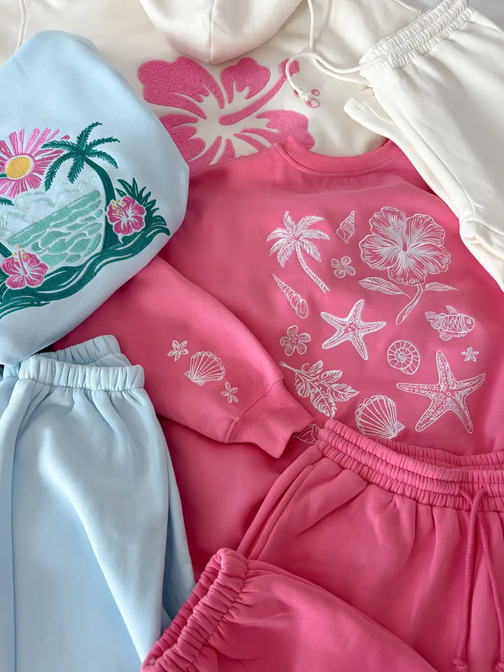Icy Hibiscus Flower Beach Babe Embroider Hoodie